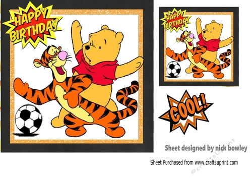 pooh bear playing footie with tigger card front 7x7