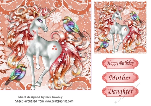 Pretty fantasy peach unicorn with little birds 7x7