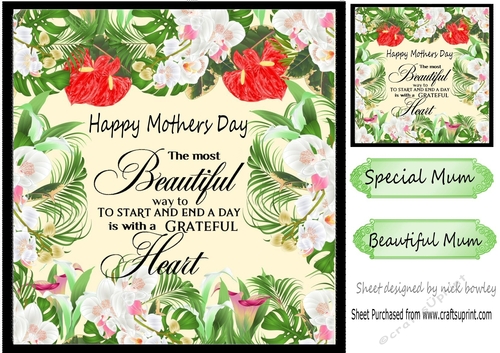 Pretty floral Mothers day card front 8x8