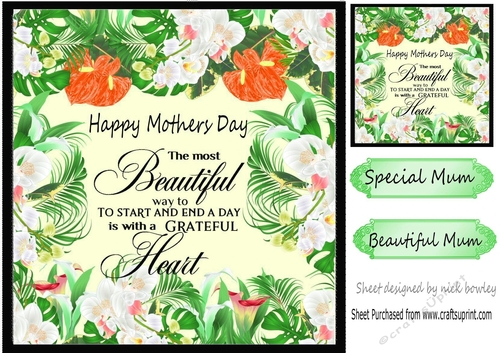 Pretty orange floral Mothers day card front 8x8