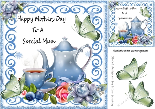  teapot and roses with butterflies mothers day card fronts 8x8