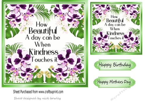 Pretty purple/green flower frame with verse card front 7x7