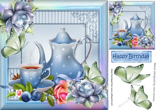 pretty teatime with roses and rainbow 8x8 frame