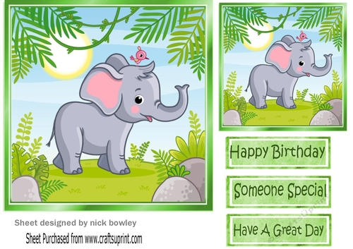 Lovely elephant and little bird 7x7