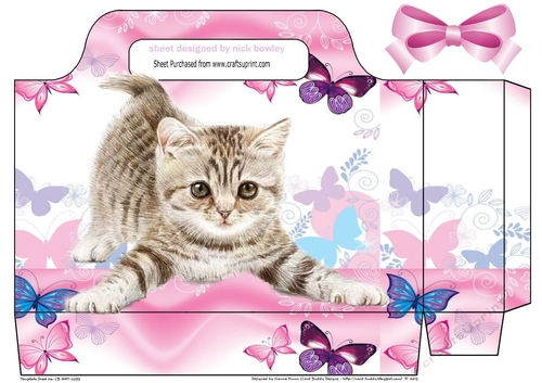 cute kitten with pink/purple butterflies tote gift bag