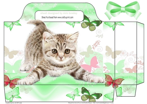 cute kitten with green butterflies tote gift bag