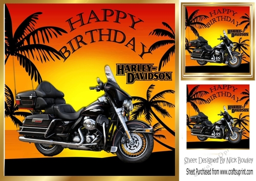 Harley motor bike with sunset and palm trees 8x8 (BIRTHDAY)