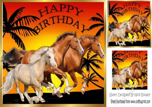 horses with sunset and palm trees 8x8 