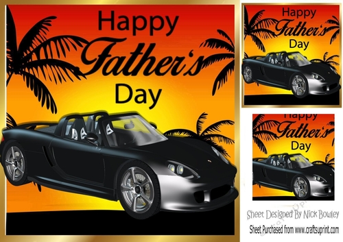 black sports car with sunset and palm trees 8x8 (FATHERS DAY)