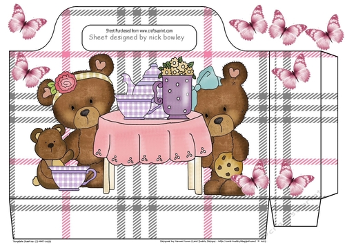 Teddy bear party with pink butterflies check tote gift bag