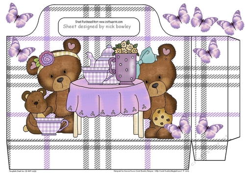 Teddy bear party with purple butterflies check tote gift bag