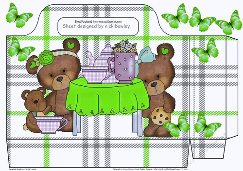 Teddy bear party with green butterflies check tote gift bag