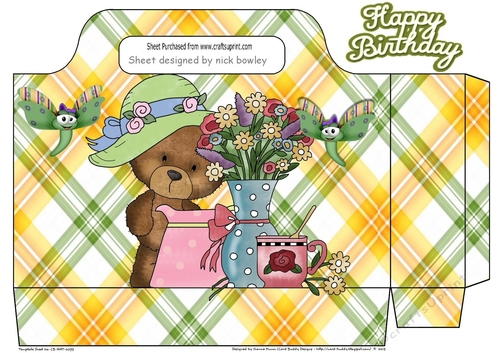 Lovely teddy gardening with dragonflies tote gift bag