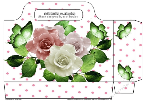 Pretty pink/white roses with butterflies and polkadots tote gift bag