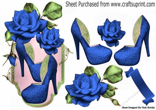 pretty blue shoes with purple roses topper