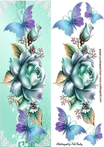 Pretty turq roses with butterflies tall DL