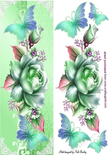 Pretty green rainbow roses with butterflies tall DL