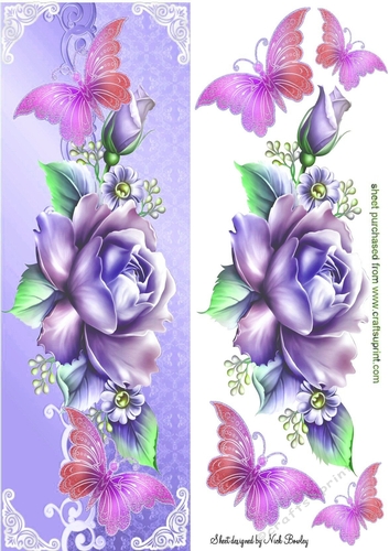 Pretty purple rainbow roses with butterflies tall DL