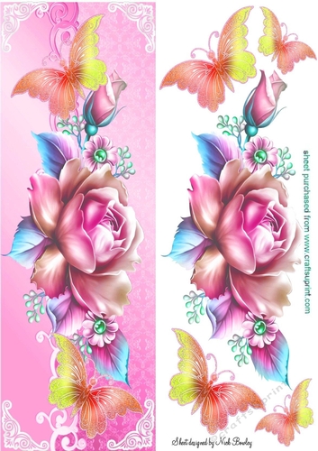 Pretty pink rainbow roses with butterflies tall DL