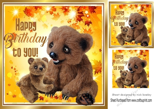Lovely furry teddy bears with Autumn leaves 8x8