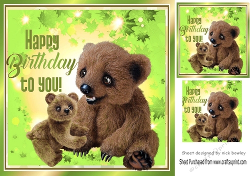 Lovely furry teddy bears with Autumn leaves 8x8 (green)