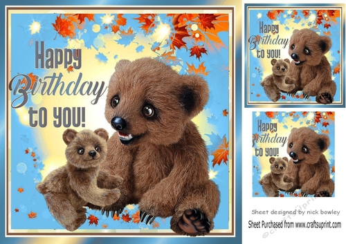 Lovely furry teddy bears with Autumn leaves 8x8 (blue)