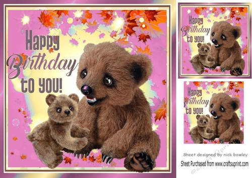 Lovely furry teddy bears with Autumn leaves 8x8 (pink)