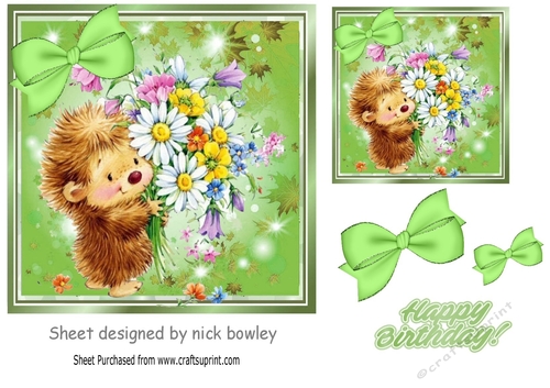 Lovely Hedgehog with flowers in autumn leaf 7x7 frame