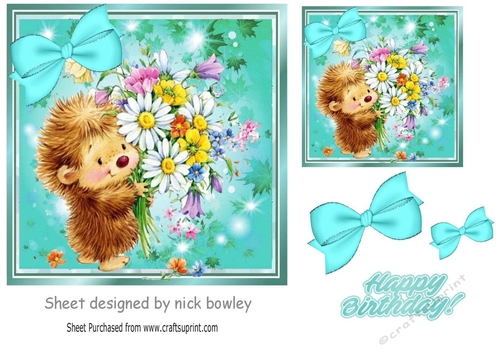 Lovely Hedgehog with flowers in autumn leaf 7x7 frame (