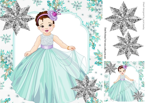 pretty princess in turq with silver stars 8x8