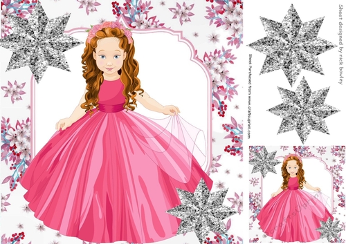 pretty princess in cerise with silver stars 8x8