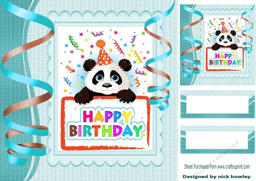 Cute panda with birthday turq streamers 8x8