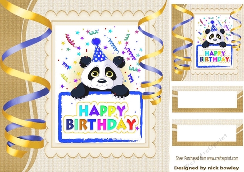 Cute panda with birthday gold streamers 8x8