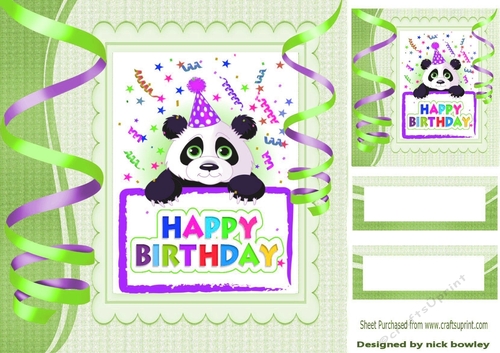 Cute panda with birthday green streamers 8x8