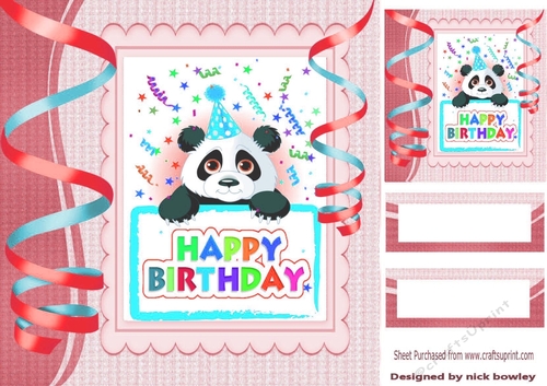 Cute panda with birthday red streamers 8x8