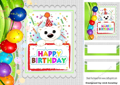 polar bear in party hat with balloons 8x8 (one)