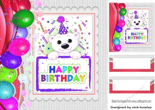 polar bear in party hat with balloons 8x8 (two)