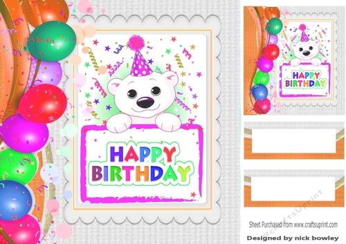 polar bear in party hat with balloons 8x8 (four)