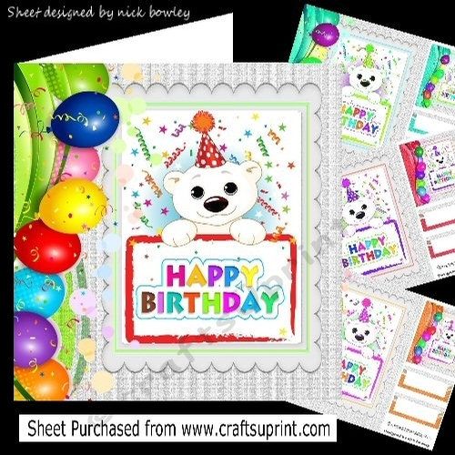  4 polar bears in party hats with balloons card fronts 8x8 mini kit