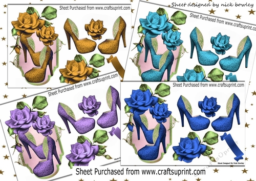  4 pretty shoes with  roses toppers mini kit