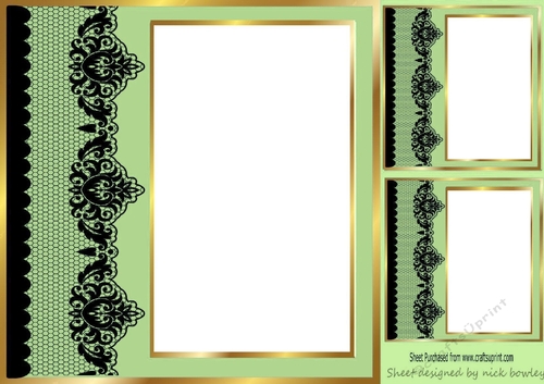 Pretty green black lace border window 8x8 frame 