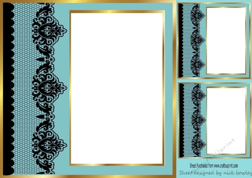 Pretty blue black lace border window 8x8 frame