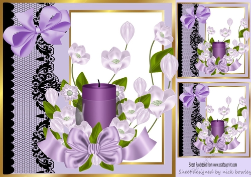 Pretty purple black lace border window 8x8 frame (candle)
