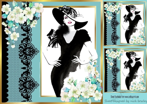 Pretty lady with black lace in blue window 8x8