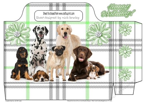 Lots of cute dogs on green check tote gift bag