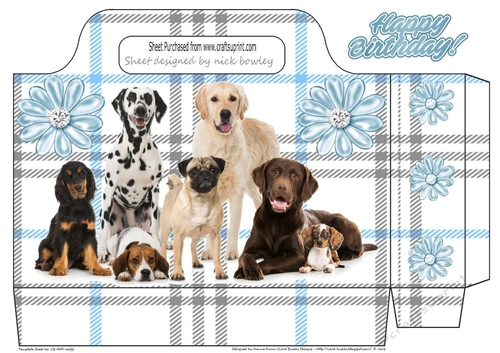 Lots of cute dogs on blue check tote gift bag