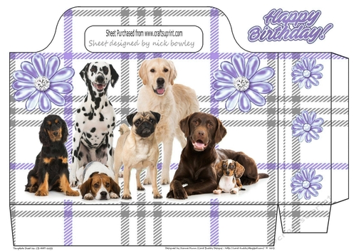 Lots of cute dogs on purple check tote gift bag