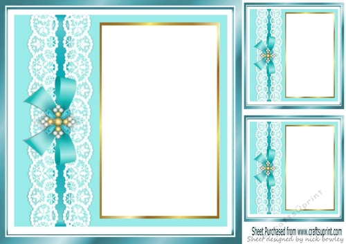 turq, lace white border with bow and window card front 8x8 frame