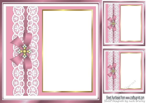 pink with lace border and bow with window 8x8 card front frame