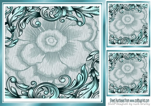 Turq retro scroll 8x8 card front frame